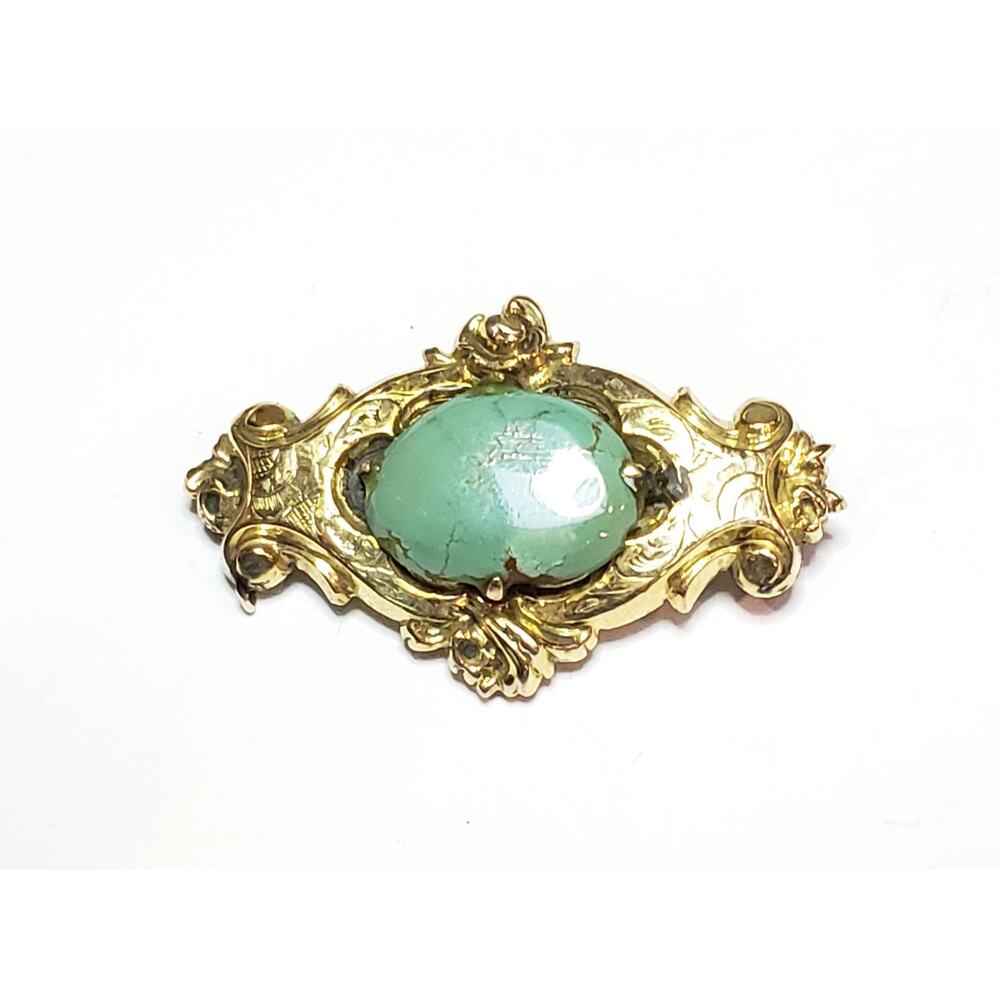 Victorian Brooch (2) Antique Victorian Brooches Coral & Turquoise Vermeil - Picture 3 of 6